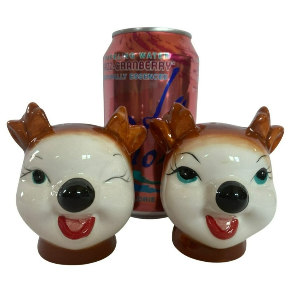 Anthropomorphic Christmas Salt & Pepper Shakers Winking Deer Vintage Style NEW! - Picture 7 of 7